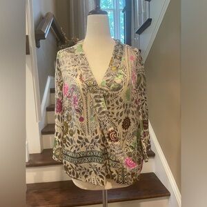 Anthropologie (floreat) silk and velvet cross over top